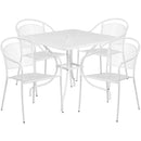 Commercial Grade 35.5" Square White Indoor-Outdoor Steel Patio Table Set with 4 Round Back Chairs