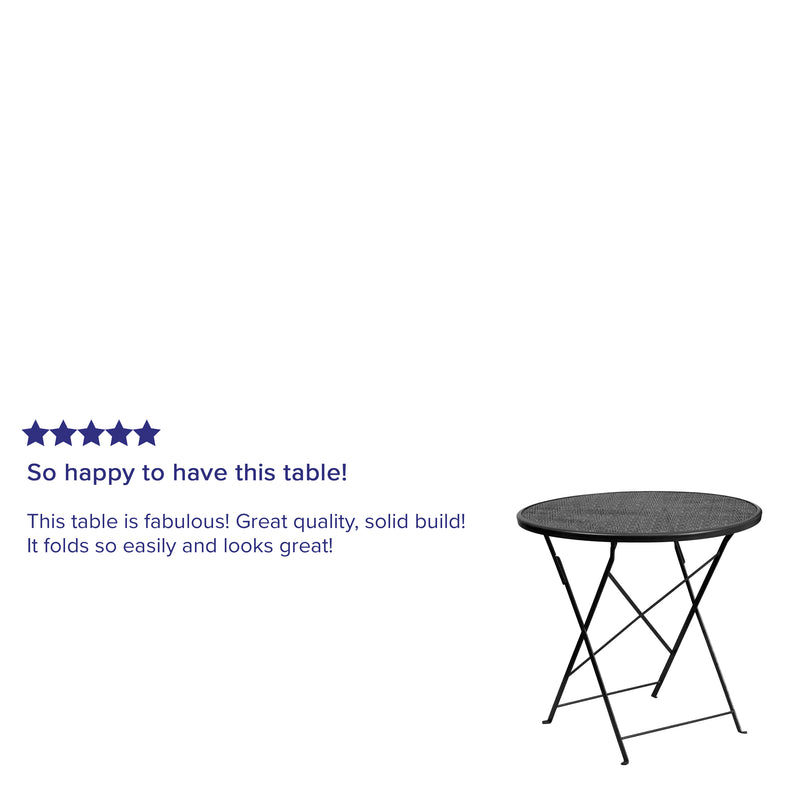 Commercial Grade 30" Round Black Indoor-Outdoor Steel Folding Patio Table