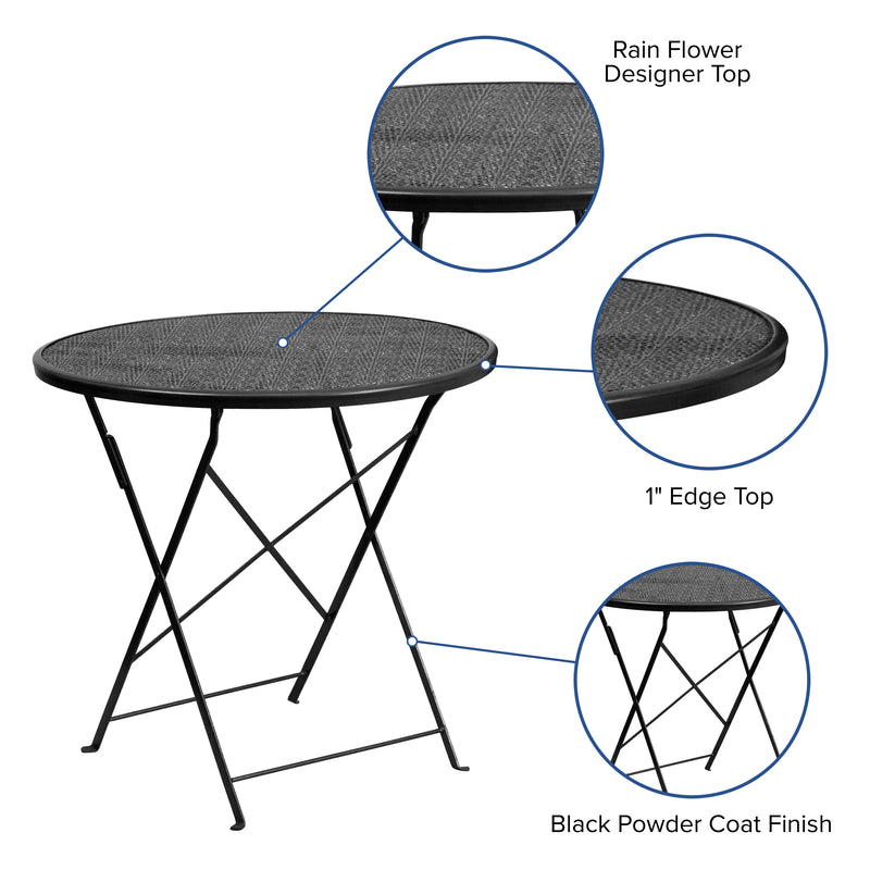 Commercial Grade 30" Round Black Indoor-Outdoor Steel Folding Patio Table