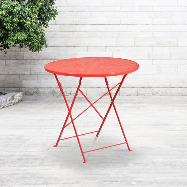 Commercial Grade 30" Round Coral Indoor-Outdoor Steel Folding Patio Table