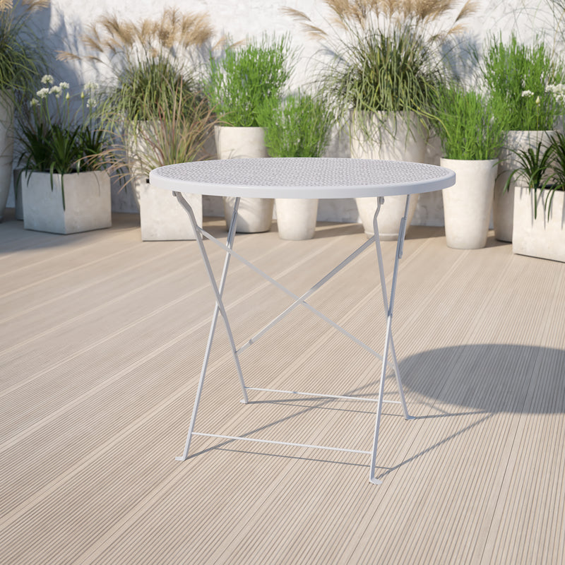 Commercial Grade 30" Round Light Gray Indoor-Outdoor Steel Folding Patio Table