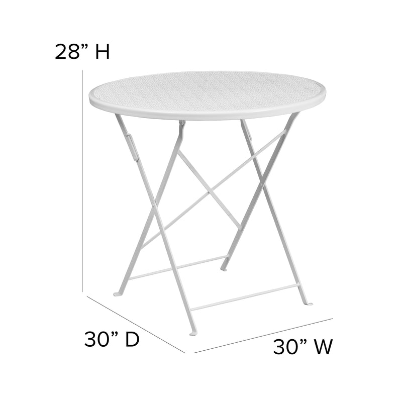 Commercial Grade 30" Round White Indoor-Outdoor Steel Folding Patio Table