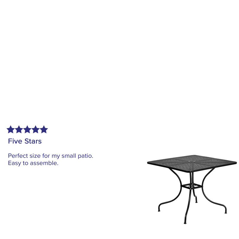 Commercial Grade 35.5" Square Black Indoor-Outdoor Steel Patio Table with Umbrella Hole