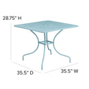 Commercial Grade 35.5" Square Sky Blue Indoor-Outdoor Steel Patio Table with Umbrella Hole