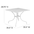 Commercial Grade 35.5" Square White Indoor-Outdoor Steel Patio Table with Umbrella Hole