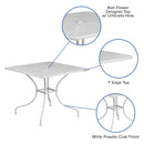 Commercial Grade 35.5" Square White Indoor-Outdoor Steel Patio Table with Umbrella Hole