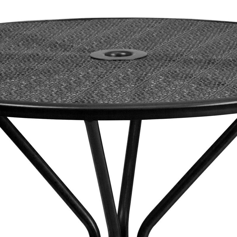 Commercial Grade 35.25" Round Black Indoor-Outdoor Steel Patio Table with Umbrella Hole