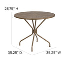 Commercial Grade 35.25" Round Gold Indoor-Outdoor Steel Patio Table with Umbrella Hole