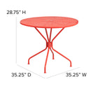 Commercial Grade 35.25" Round Coral Indoor-Outdoor Steel Patio Table with Umbrella Hole