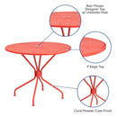 Commercial Grade 35.25" Round Coral Indoor-Outdoor Steel Patio Table with Umbrella Hole