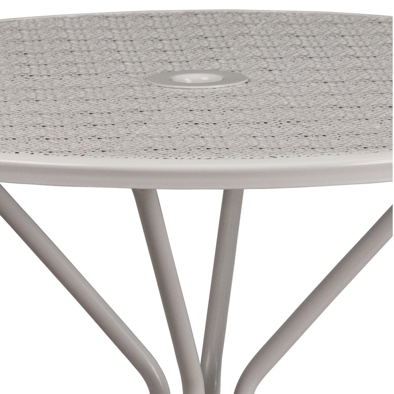 Commercial Grade 35.25" Round Light Gray Indoor-Outdoor Steel Patio Table with Umbrella Hole