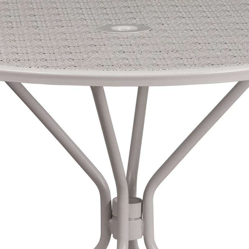 Commercial Grade 35.25" Round Light Gray Indoor-Outdoor Steel Patio Table with Umbrella Hole