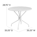 Commercial Grade 35.25" Round White Indoor-Outdoor Steel Patio Table with Umbrella Hole