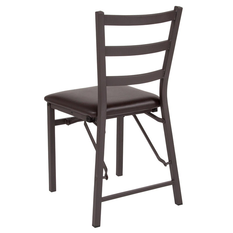 SINGLEWAVE Series Brown Folding Ladder Back Metal Chair with Brown Vinyl Seat