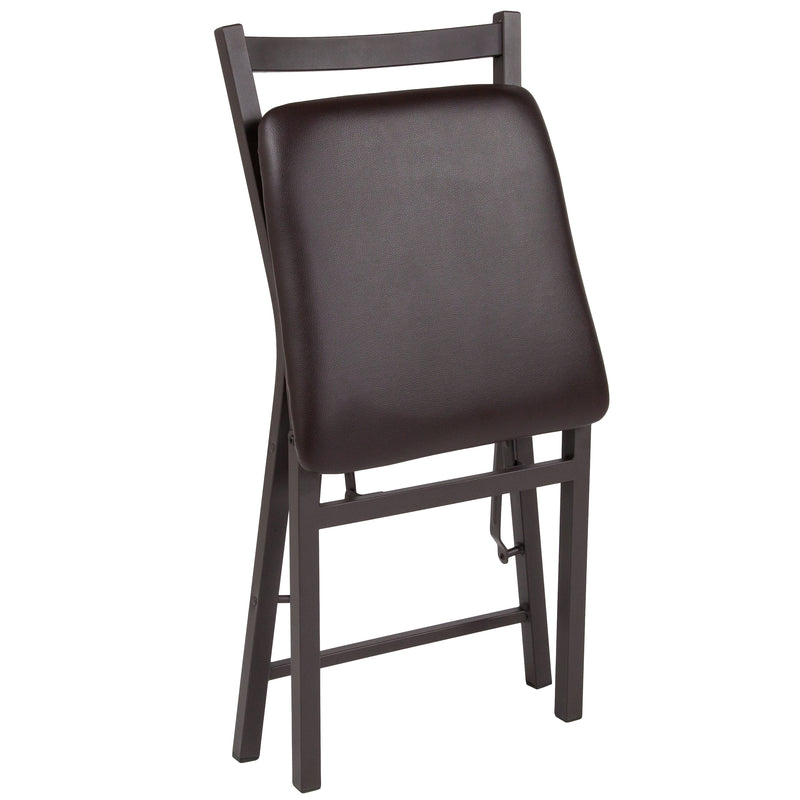 SINGLEWAVE Series Brown Folding Ladder Back Metal Chair with Brown Vinyl Seat