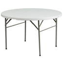 4-Foot Round Bi-Fold Granite White Plastic Banquet and Event Folding Table with Carrying Handle