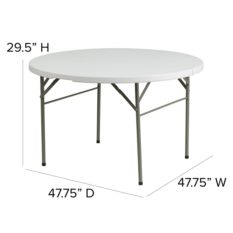 4-Foot Round Bi-Fold Granite White Plastic Banquet and Event Folding Table with Carrying Handle