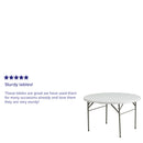 4-Foot Round Bi-Fold Granite White Plastic Banquet and Event Folding Table with Carrying Handle
