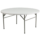 5-Foot Round Bi-Fold White Plastic Folding Table with Carrying Handle