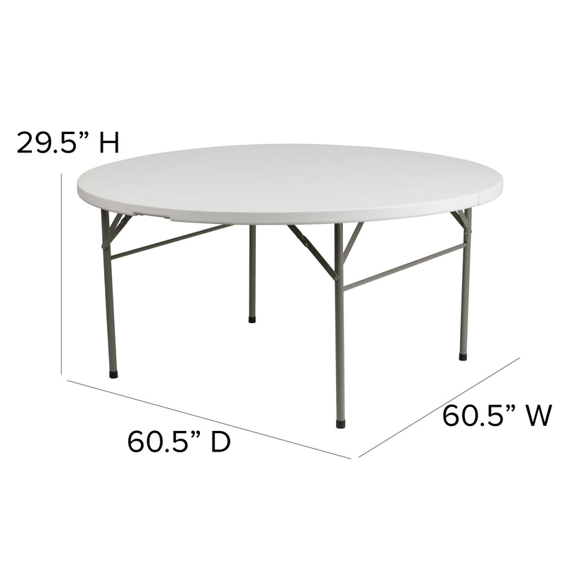 5-Foot Round Bi-Fold White Plastic Folding Table with Carrying Handle