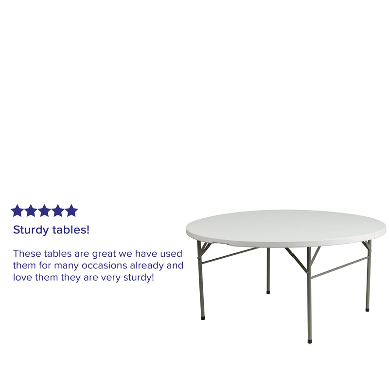 5-Foot Round Bi-Fold White Plastic Folding Table with Carrying Handle