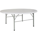 6-Foot Round Bi-Fold Granite White Plastic Banquet and Event Folding Table with Carrying Handle
