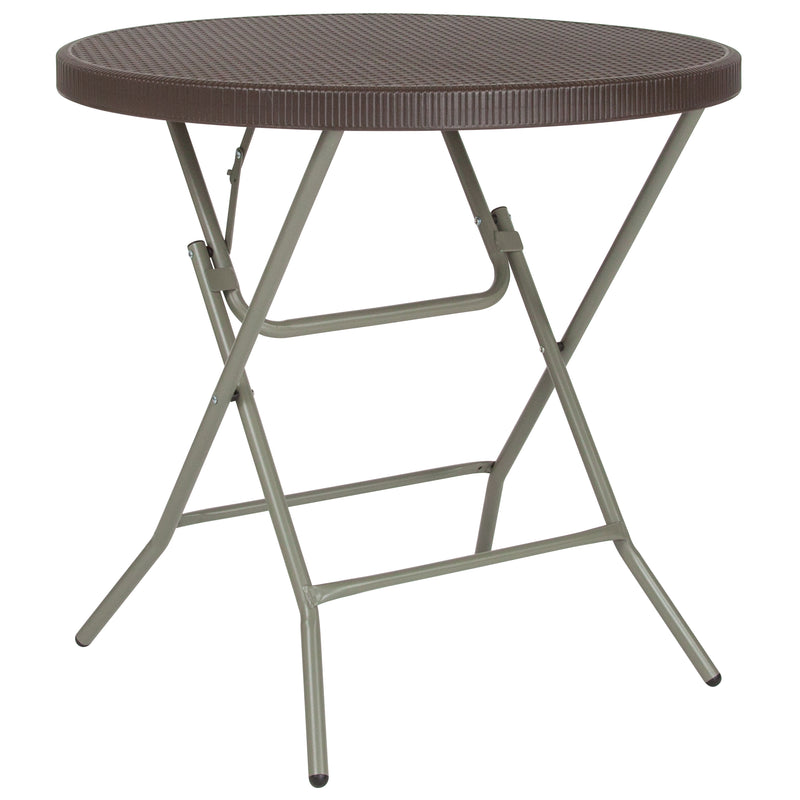 2.6-Foot Round Brown Rattan Plastic Folding Table