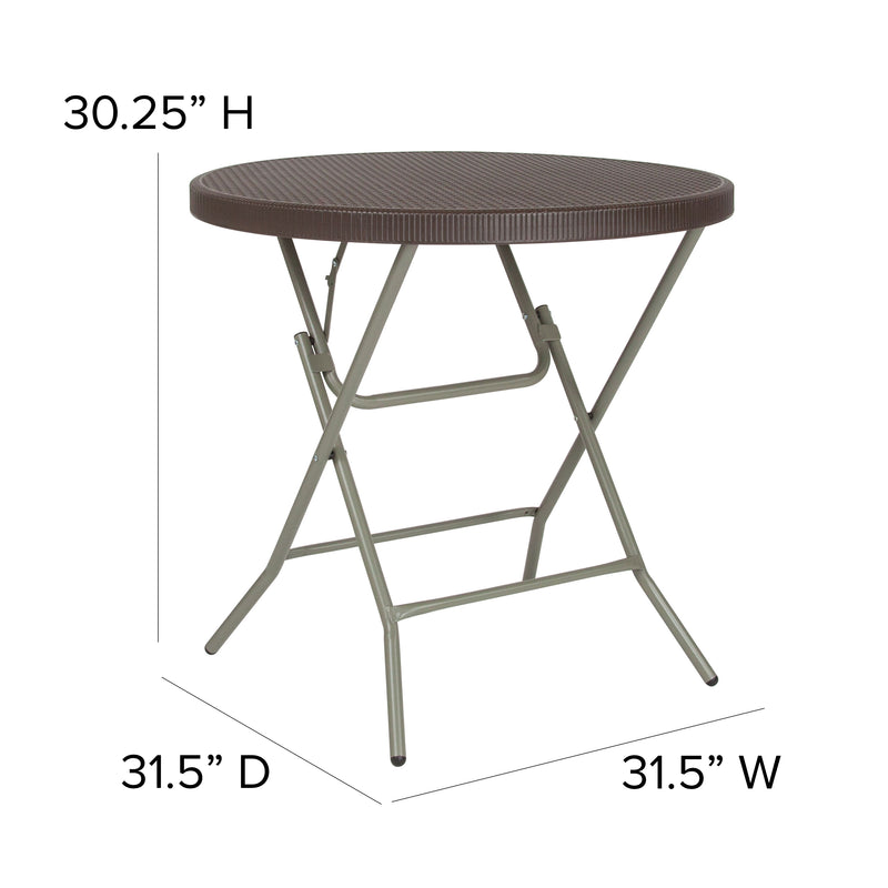 2.6-Foot Round Brown Rattan Plastic Folding Table