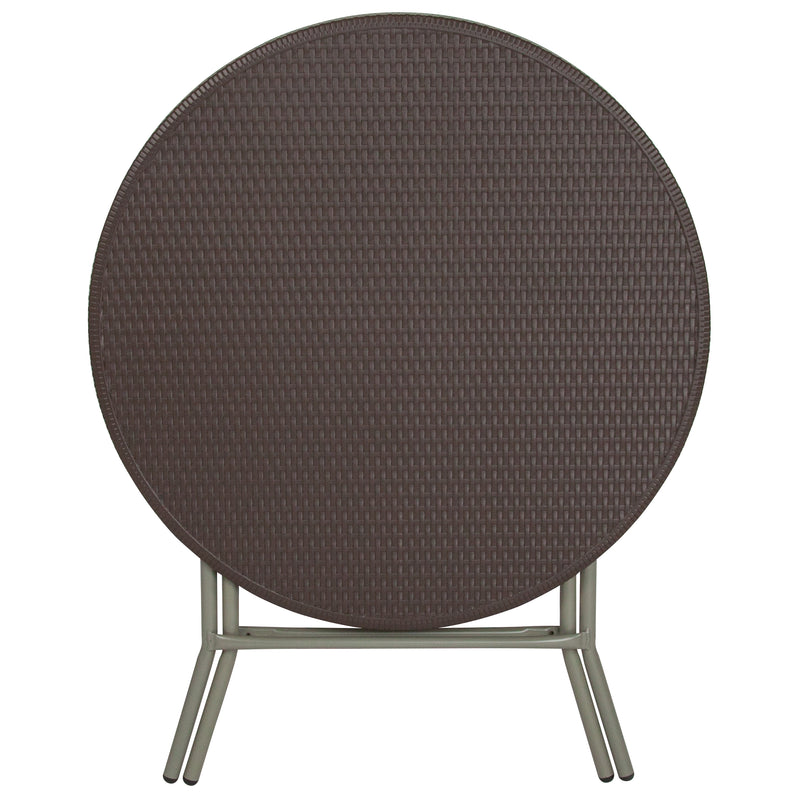 2.6-Foot Round Brown Rattan Plastic Folding Table