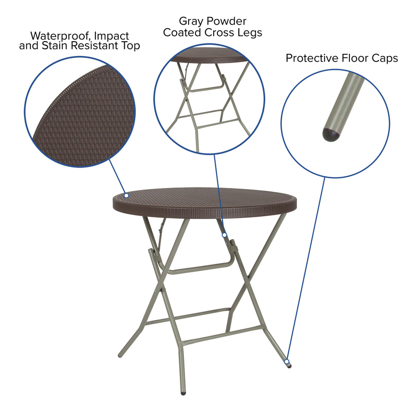 2.6-Foot Round Brown Rattan Plastic Folding Table