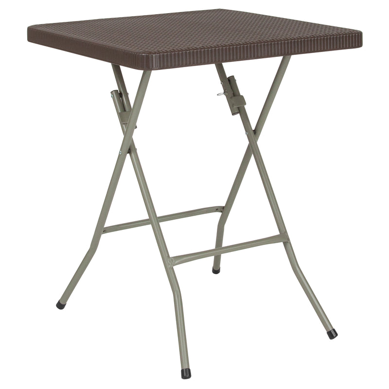 1.95-Foot Square Brown Rattan Plastic Folding Table