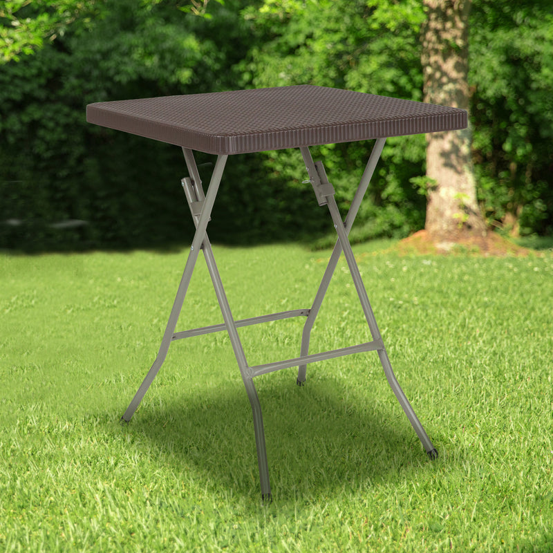 1.95-Foot Square Brown Rattan Plastic Folding Table