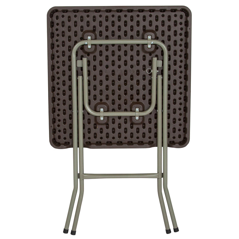 1.95-Foot Square Brown Rattan Plastic Folding Table