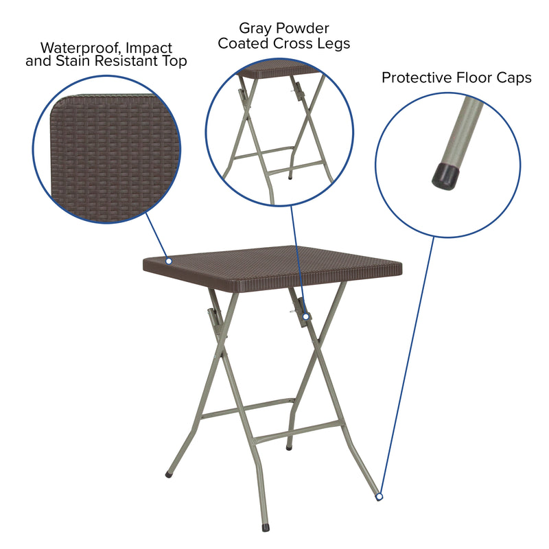 1.95-Foot Square Brown Rattan Plastic Folding Table