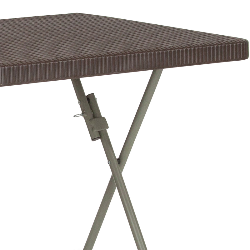 1.95-Foot Square Brown Rattan Plastic Folding Table