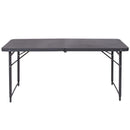 4-Foot Height Adjustable Bi-Fold Dark Gray Plastic Folding Table with Carrying Handle