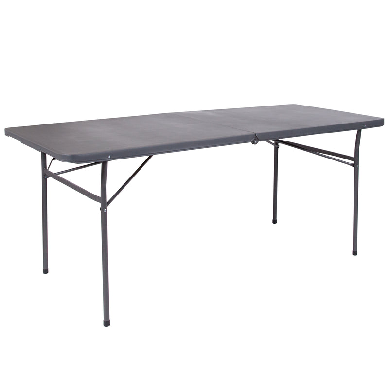 6-Foot Bi-Fold Dark Gray Plastic Folding Table with Carrying Handle