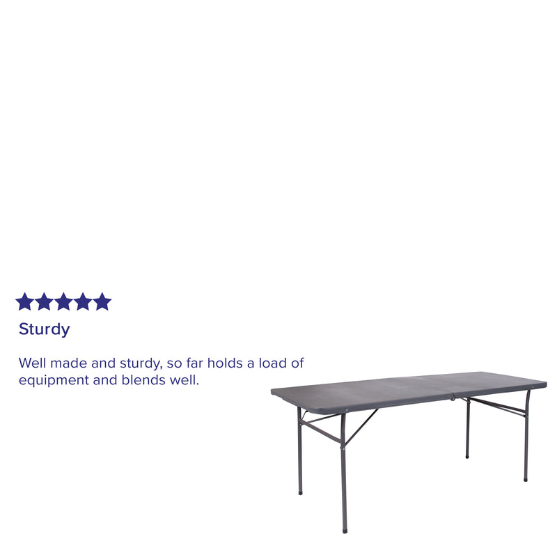 6-Foot Bi-Fold Dark Gray Plastic Folding Table with Carrying Handle