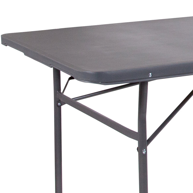 6-Foot Bi-Fold Dark Gray Plastic Folding Table with Carrying Handle