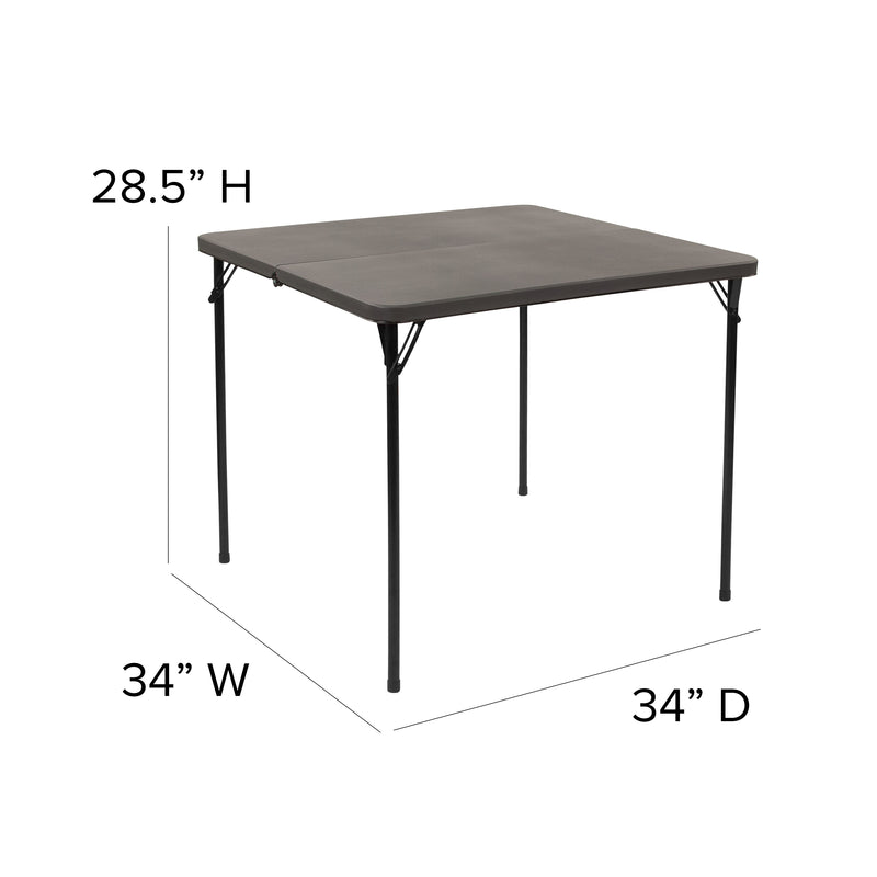 2.83-Foot Square Bi-Fold Dark Gray Plastic Folding Table with Carrying Handle