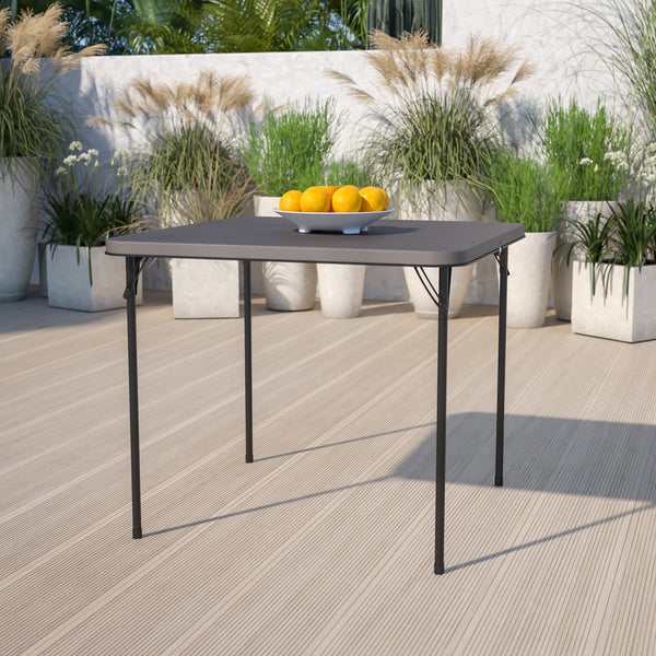 2.83-Foot Square Bi-Fold Dark Gray Plastic Folding Table with Carrying Handle