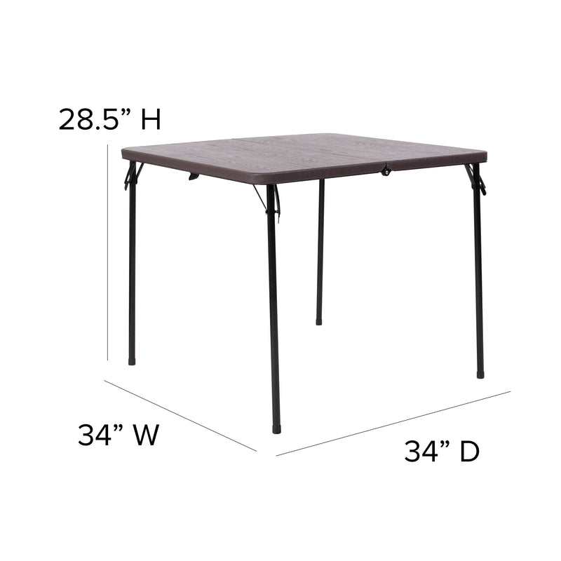 2.83-Foot Square Bi-Fold Brown Wood Grain Plastic Folding Table with Carrying Handle