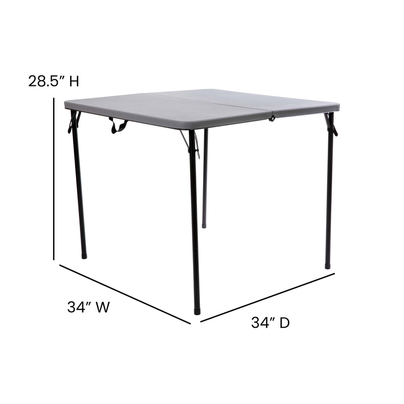 2.83-Foot Square Bi-Fold Gray Plastic Folding Table with Carrying Handle