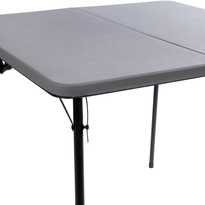 2.83-Foot Square Bi-Fold Gray Plastic Folding Table with Carrying Handle