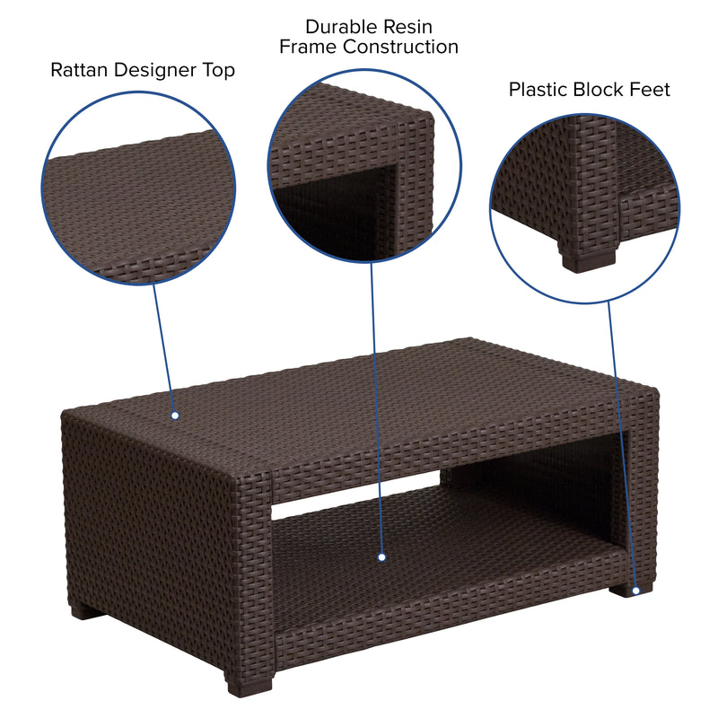 Chocolate Brown Faux Rattan Coffee Table