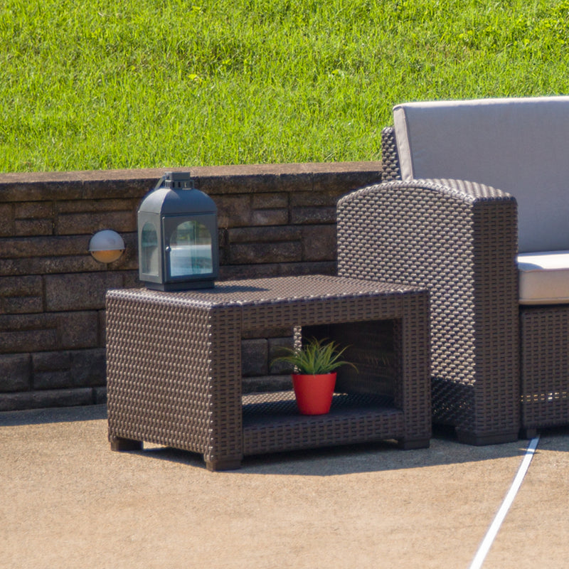 Chocolate Brown Faux Rattan End Table