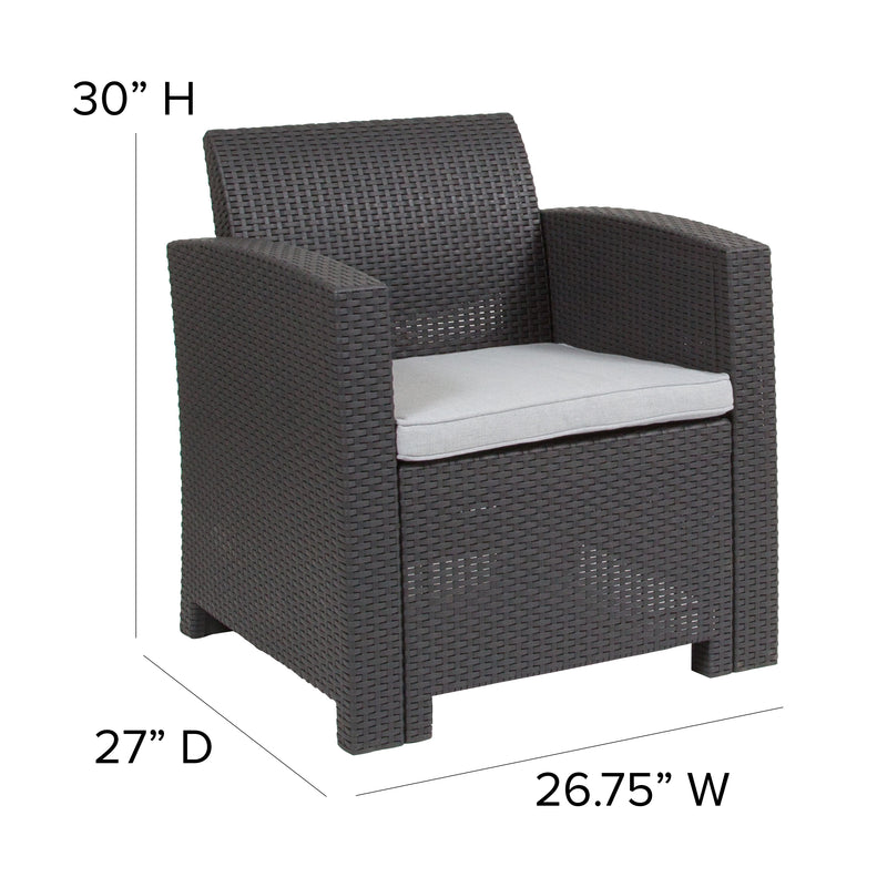 Dark Gray Faux Rattan Chair with All-Weather Light Gray Cushion