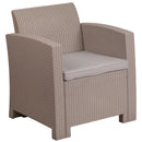 Light Gray Faux Rattan Chair with All-Weather Light Gray Cushion