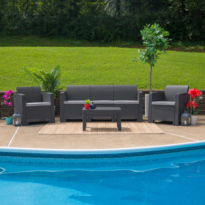 Dark Gray Faux Rattan Coffee Table