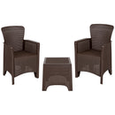 Chocolate Faux Rattan Plastic Chair Set with Matching Side Table